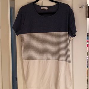 YunJey - Blue, grey & white stripes and white top.